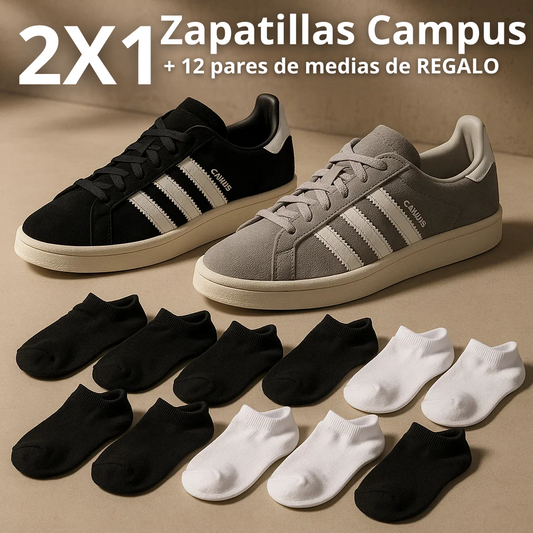 ¡OFERTA 2X1!- 2 pares de Zapatillas Campus + 12 pares de medias de REGALO